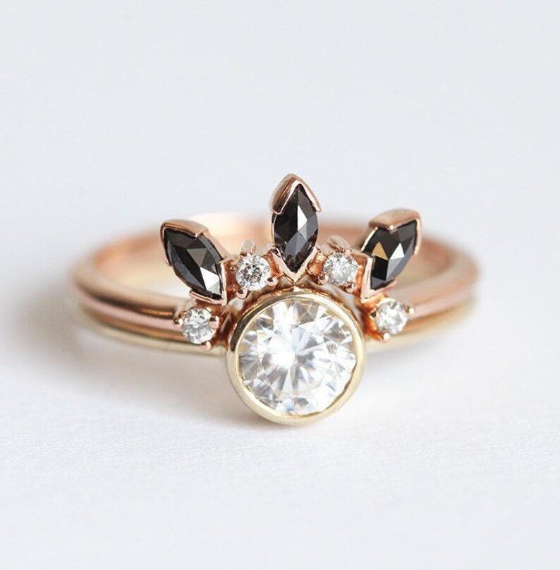 Diamond Crown Ring, Diamond Wedding Band, Diamond Wedding Ring, Black Diamond Band, Black Diamond Ring, Grey Diamond Ring, Grey Diamond band image 4