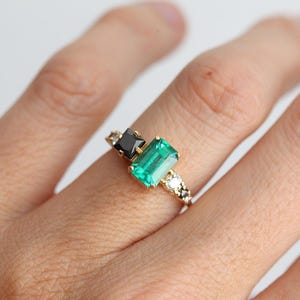 Large emerald diamond Ring, Emerald Cut Emerald Diamond Ring in Yellow Gold, 18k Yellow gold Diamond Ring, Emerald Engagement image 4