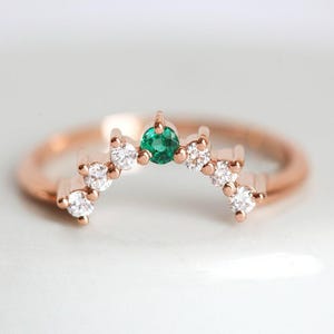 Emerald Wedding Ring, Emerald Diamond Ring, Diamond Emerald Ring, Emerald Crown Ring, Emerald Band, Gold Emerald Band, Gold Emerald Ring
