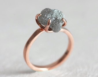 Raw Diamond Ring, Claw Grey Diamond Ring, Brutalist Solitaire in 14k or 18k Solid Gold