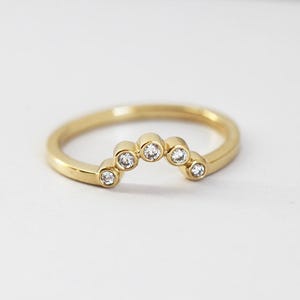 Bezel Diamond Ring, Simple Curved Matching Band, Gold Wedding Band, Minimalist Ring, Dainty Stacking Ring, Nesting