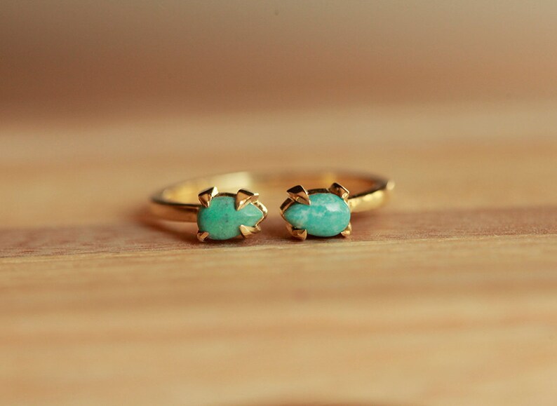 Open gold band Ring with Turquoise 14k December Birthstone Ring Green Turquoise Ring