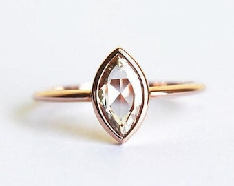 Champagne Diamond Ring with Natural Marquise Diamond, Champagne Engagement Diamond Ring, Rose Cut Diamond Ring