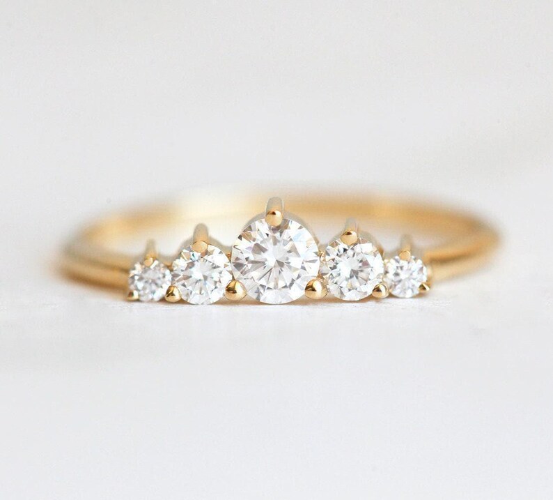 Diamond Engagement Ring 18k Yellow Gold, Round Diamond Ring, Artdeco Diamond Engagement Ring with Diamonds by Minimalvs image 1