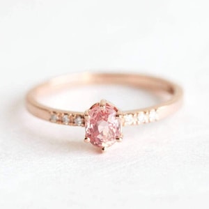 Rose Gold Diamond and Sapphire Ring with Oval Peach Sapphire, Sapphire Ring