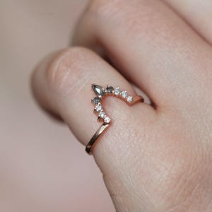 Salt Pepper Diamond Wedding Ring, Grey Diamond Band Matching, Diamond Band to Fit, Ombre Diamond Ring Engagement image 2