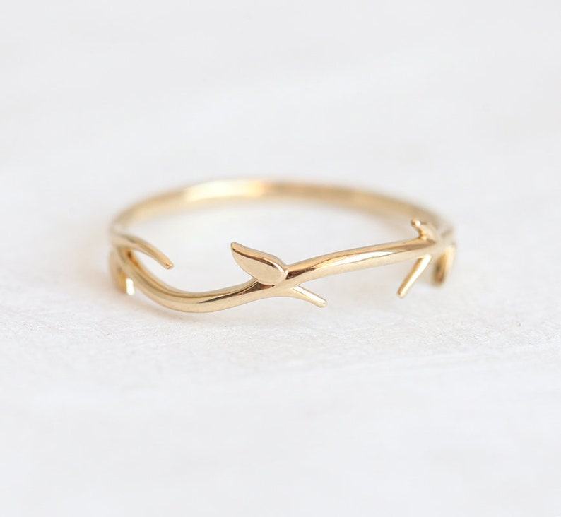 Delicate Twig Ring, Gold Floral Ring available in 14k 18k Gold and platinum image 3