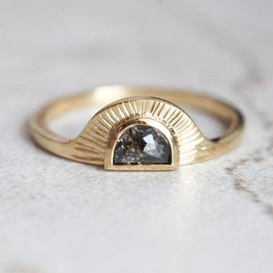 Bohemian Diamond Ring, Half Moon Salt Pepper Diamond Engagement Ring, Sunset Diamond Ring, Sunrise Diamond Ring