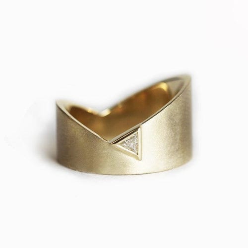 Alliance triangulaire en diamant, alliance moderne en or, large bague en diamants d'un billion de dollars, bague asymétrique unique