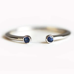 Open Wedding Band With Round Blue Sapphires, Open Ring with birthstones
