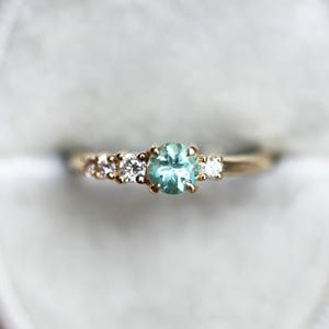 Mint Tourmaline Diamond Ring, Diamond Cluster Ring with Green Tourmaline, Yellow Gold Diamond Engagement Ring with Round cut Diamonds