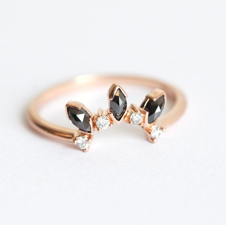Diamond Crown Ring, Diamond Wedding Band, Diamond Wedding Ring, Black Diamond Band, Black Diamond Ring, Grey Diamond Ring, Grey Diamond band image 3