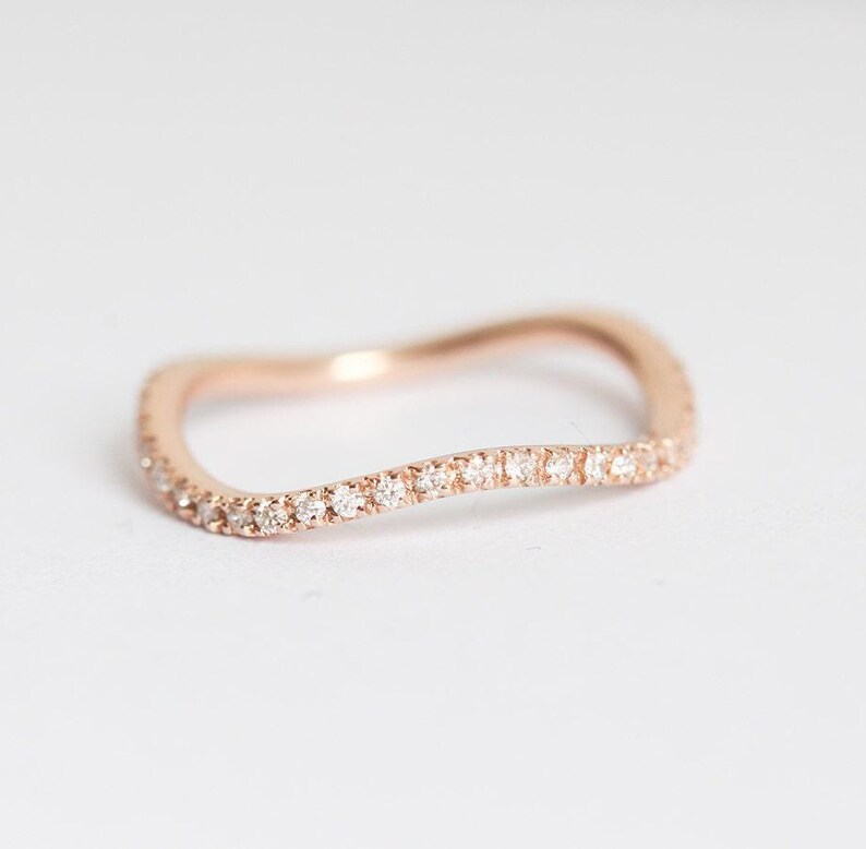 Wave Diamond Wedding Ring, Unique Wave Diamond Eternity Band, Pave Diamond Ring All Around image 3