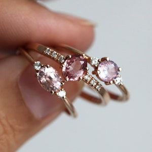 Padparadscha Sapphire Ring Rose Gold, Peach Sapphire Ring With Diamonds, Simple Sapphire Ring image 10
