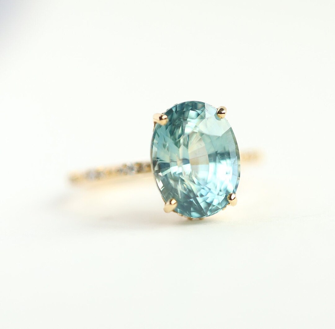 6ct Mint Sapphire Engagement Ring Light Blue Green Oval Sapphire 6ct Mint Sapphire Engagement Ring Light Blue Green Oval Sapphire