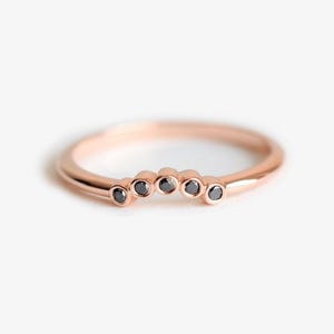 Black Diamond Ring, Wedding Band, Curved Ring, Diamond Jewelry, Rose Gold Ring, Minimalist Ring, Gold Ring, Black Diamond Band, Stacking