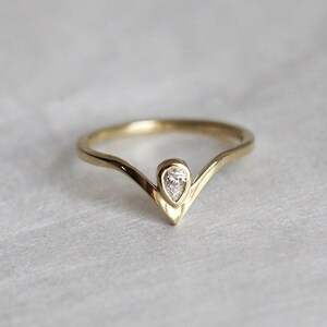 Pear engagement ring, Diamond ring, Small gemstone ring, Tiny v shaped wedding band image 6