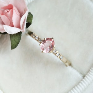 Rose Gold Diamond and Sapphire Ring with Oval Peach Sapphire, Sapphire Ring image 5