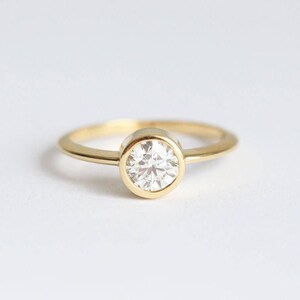 Solitaire Round Diamond ring with Curved Diamond Crown, Pear Diamond Band, Unique Diamond Engagement Set, Wedding Rign Set image 6
