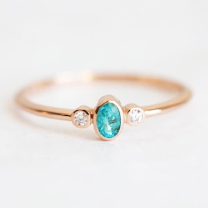 Zierlicher Turmalin Ring, Paraiba Turmalin Ring Rosegold, Diamant Ring