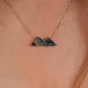 Moss Agate Mountain Necklace For Her, Unique Natural Gemstone Necklace in 14k or 18k Solid Gold image 6