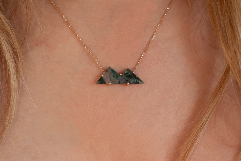 Moss Agate Mountain Necklace For Her, Unique Natural Gemstone Necklace in 14k or 18k Solid Gold image 6