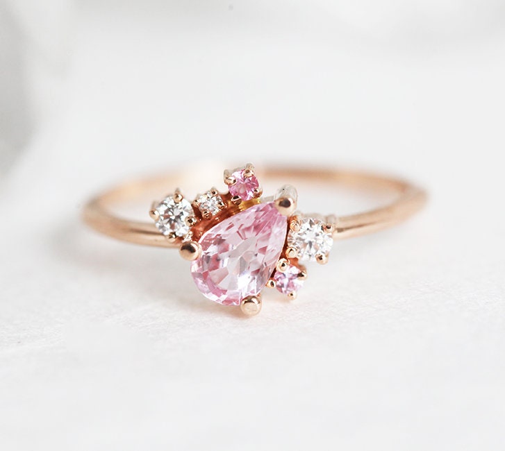 Light Pink Sapphire Ring Sideways Cluster Ring Rose Gold - Etsy Australia