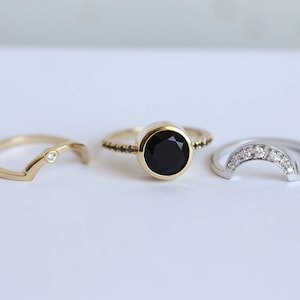 Alternative engagement ring set, Onyx moon eclipse ring, Unique black diamond ring image 4