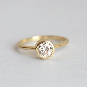 Round Diamond Ring, Round Cut Diamond Ring in Bezel Setting, Simple Round Diamond Engagement Ring image 3