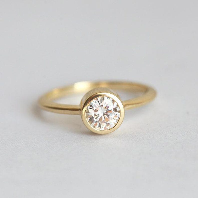 Round Diamond Ring, Round Cut Diamond Ring in Bezel Setting, Simple Round Diamond Engagement Ring image 3