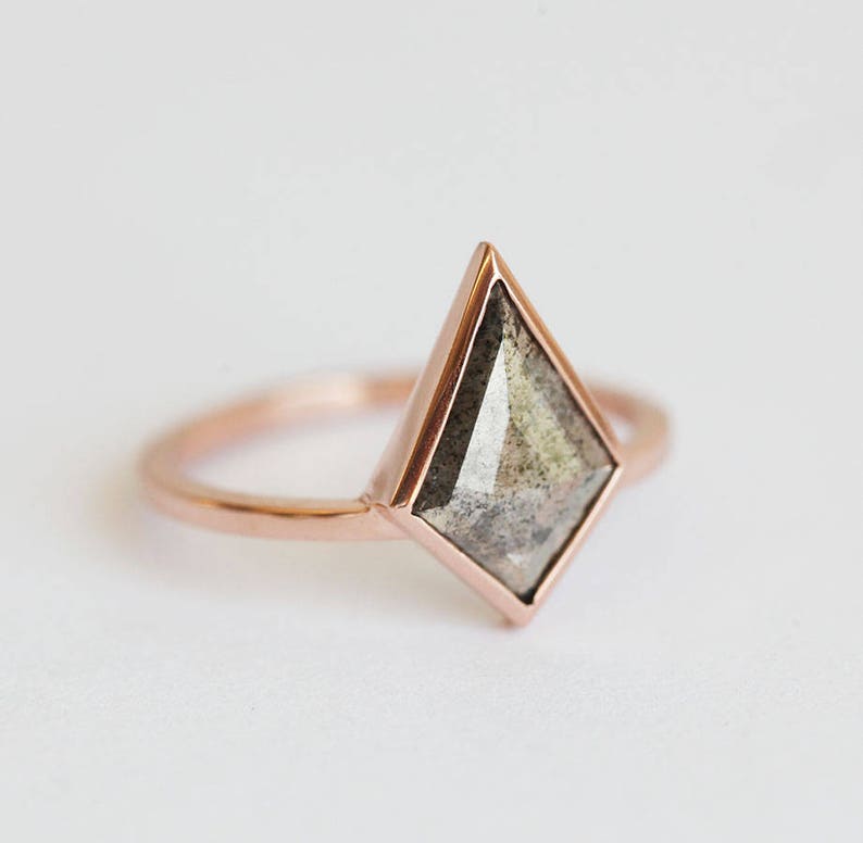 Grey Salt Pepper Diamond Ring With V Diamond Band, Diamond Engagement Ring Set, Natural Diamond Ring Grey image 8