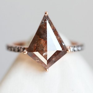 Red Brown Diamond Engagement Ring, Rhomb Red Diamond Ring, Salt Pepper Red Engagement Ring, Salt pepper Champagne Diamond Ring