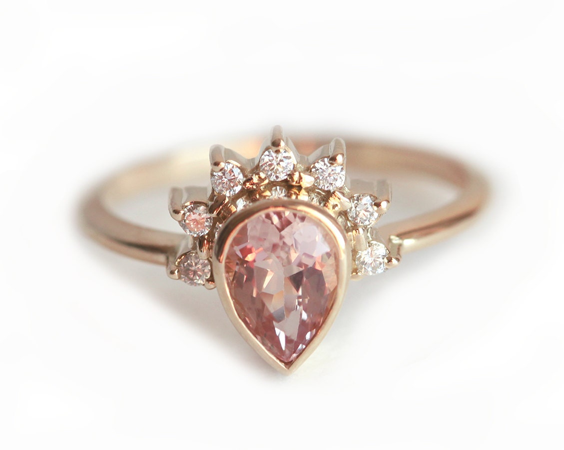 Diamond Morganite Ring Pear Cut Engagement Ring With Pear - Etsy
