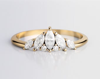Ice Berg Ring, Diamond Engagement Ring, Elegant Diamond Cluster Ring, Marquise Cut Diamond Wedding Ring