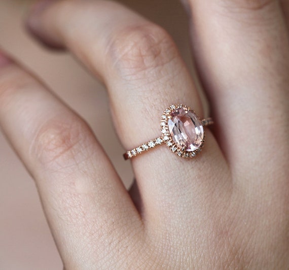 Peach sapphire halo ring deals