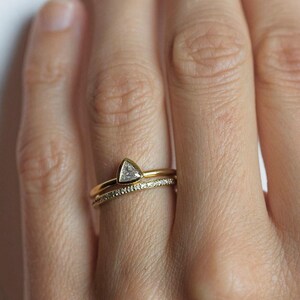 Diamond Wedding Set, Diamond Engagement Ring, Trillion Wedding Diamond Ring, Triangle Diamond Ring, Eternity Diamond Band, 18k solid gold image 2