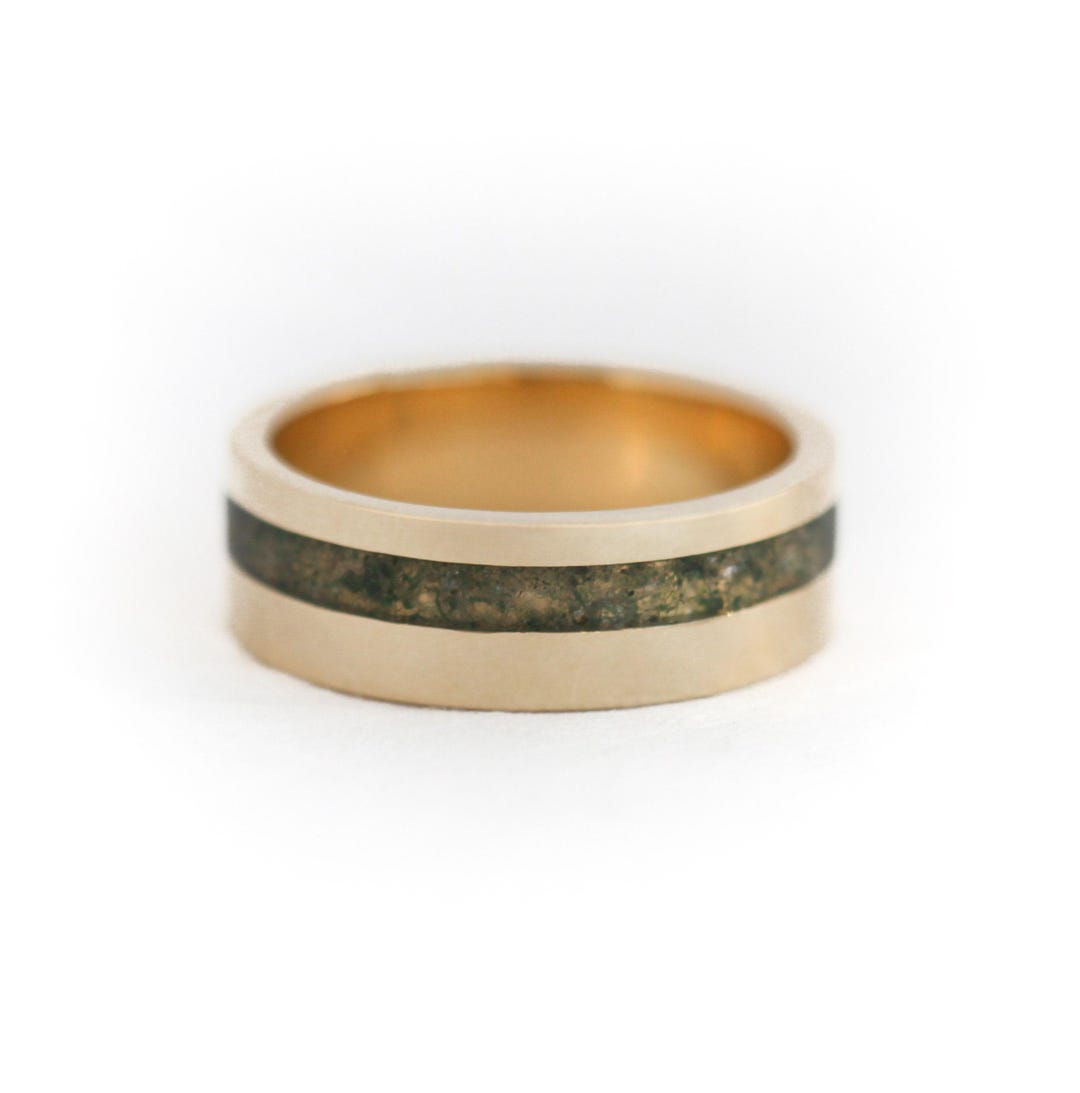 Moss Agate Mens Band With Moss Agate Inlay, Green Inlay Ring for Him - Etsy
