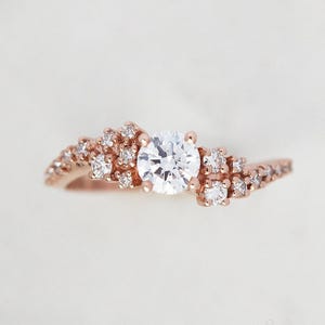 Diamond cluster ring, Moissanite engagement ring, Wave wedding ring, Unique gia bubbles ring image 5