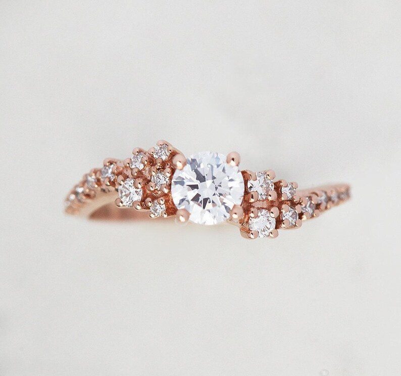 Diamond cluster ring, Moissanite engagement ring, Wave wedding ring, Unique gia bubbles ring image 5