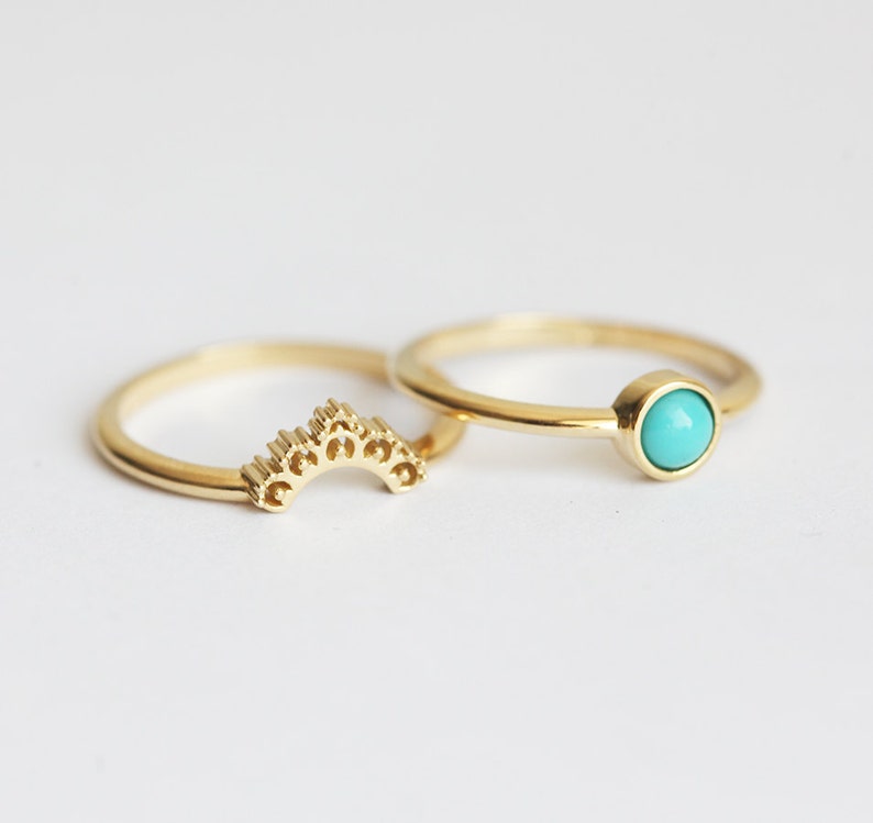 Turquoise Ring Set 18k Yellow Gold With Lace Band image 2