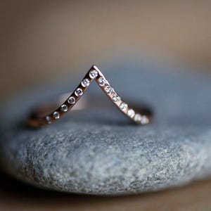 Rose Gold Diamond Ring, Rose Gold Wedding Ring, Stacking Rose Gold Ring, Diamond Stacking ring, Curved wedding band image 3
