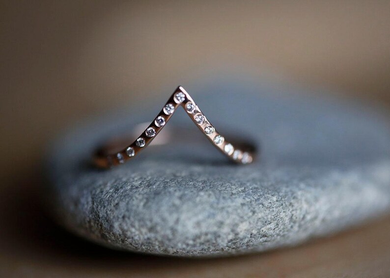 Rose Gold Diamond Ring, Rose Gold Wedding Ring, Stacking Rose Gold Ring, Diamond Stacking ring, Curved wedding band image 3