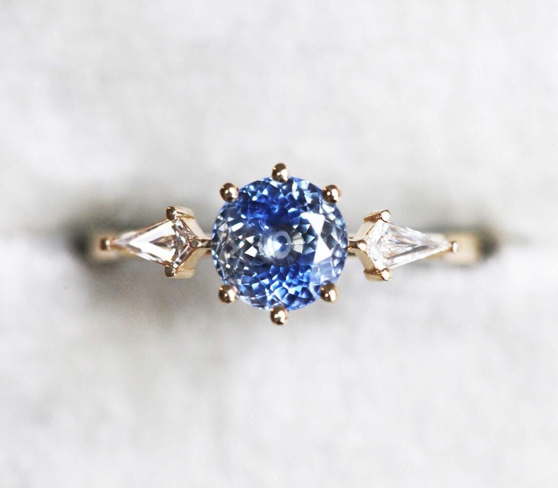 Unique Blue Sapphire Engagement Ring, Round Blue Sapphire Ring With ...