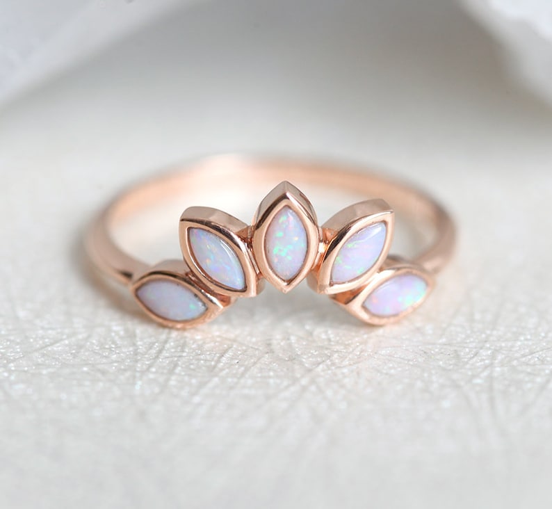 Marquise Opal Wedding Band Natural Australian Opal Ring - Etsy