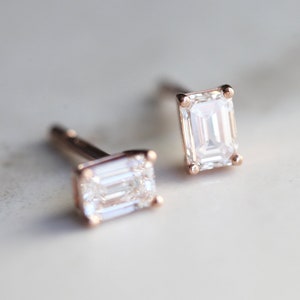 Emerald cut diamond earrings, Diamond Stud Earrings, Emerald Diamond Earrings, Rose Gold Diamond Studs, Everyday diamond earrings image 5