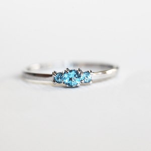 Dainty Blue Topaz Ring, Swiss Blue Topaz Ring, Three Stone Engagement ...