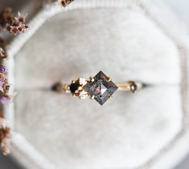 Salt & Pepper Diamond Ring Cluster Engagement Ring Galaxy Etsy