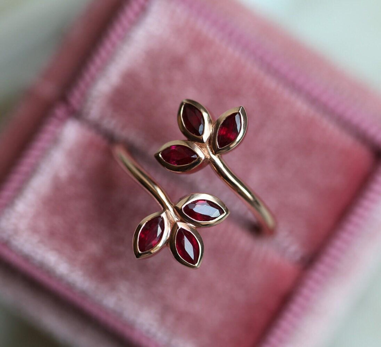 Floral Ruby Wrap Ring, Ruby Leaf Open Band, Natural Marquise Red Ruby ...