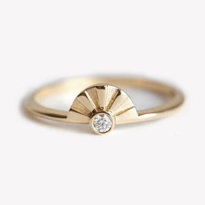 Gold Sun Ray Ring, Unique Diamond Sun Ring, Bohemian Engagement Ring