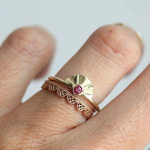 Natural Ruby Ring, Yellow Gold Ruby Engagement Ring, Red Gemstone Ring, Bohemian Engagement Ring image 2